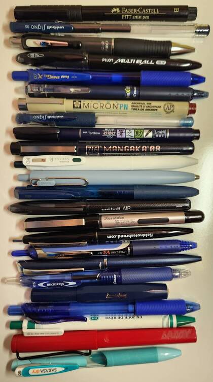 A lineup of 24 pens.